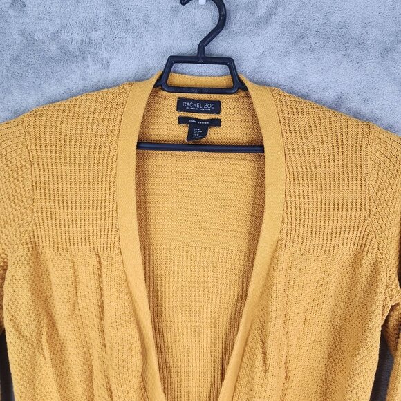 Womens Rachel Zoe Yellow Open Front Cardigan Sweater Long Sleeve Pockets Size M - Picture 4 of 11